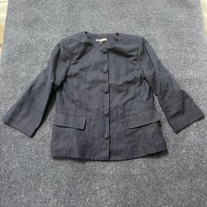 Karl Lagerfeld Paris Blazer Womens 8 Gray Linen Blend 3/4 Sleeve Button Front